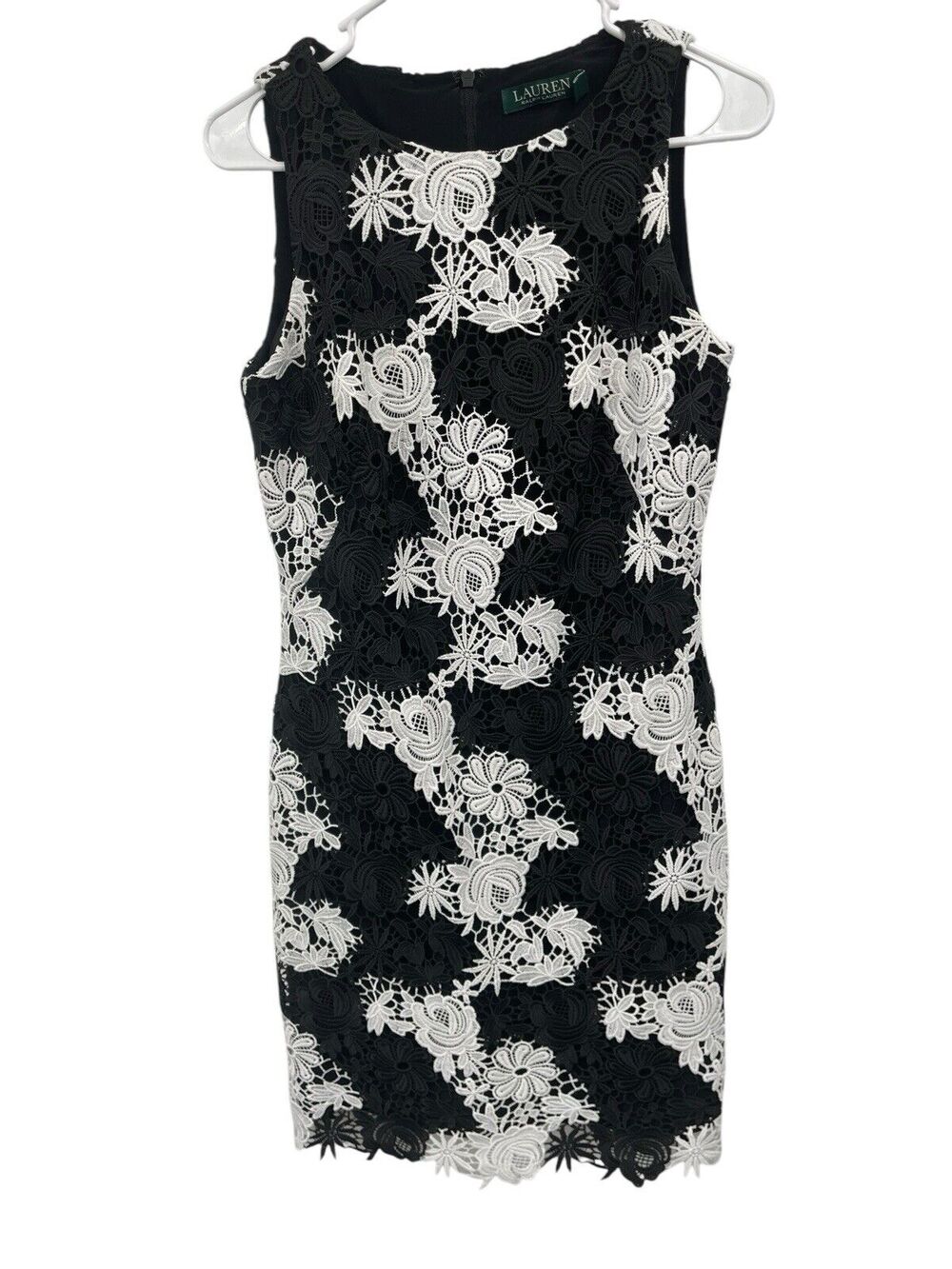 Lauren Ralph Lauren Floral Lace Black White Sheath Size 6